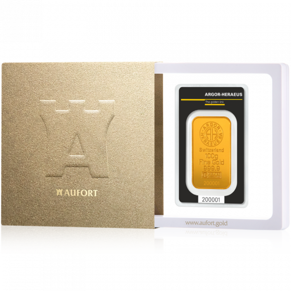 100 Gramm Goldbarren in einer Geschenkbox
